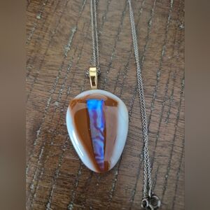 Iridescent Blue and Gold Teardrop Necklace